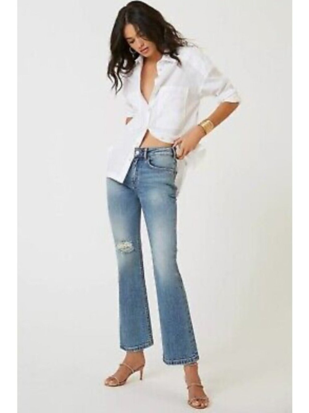 Pilcro Anthropologie Yaya Kick Flare Jeans Womens 27 Distressed Knee Ankle